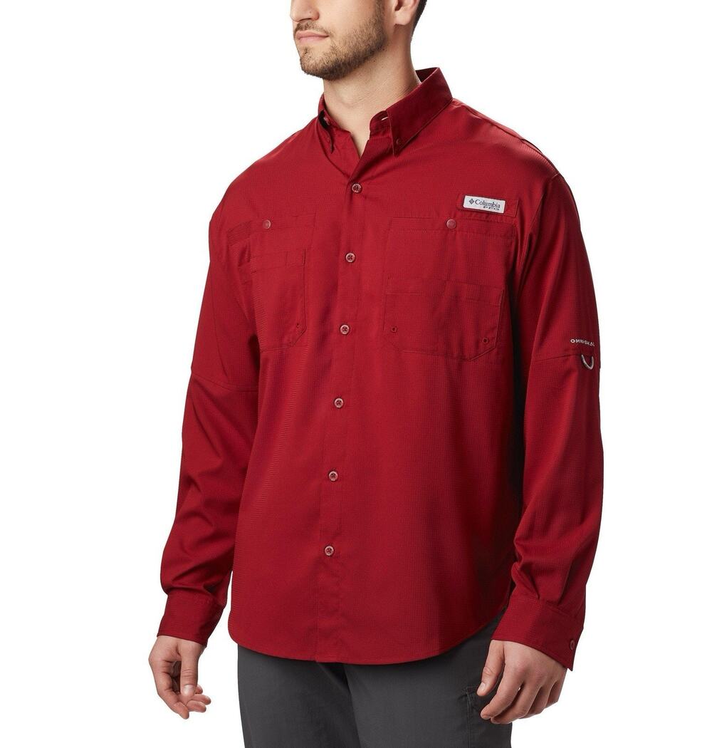 Columbia PFG Tamiami II Fishing Shirt Mens Long Sleeve Red Vented Utility Size S